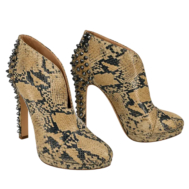BCBGMAXAZRIA Snakeskin Studded Ankle Boots