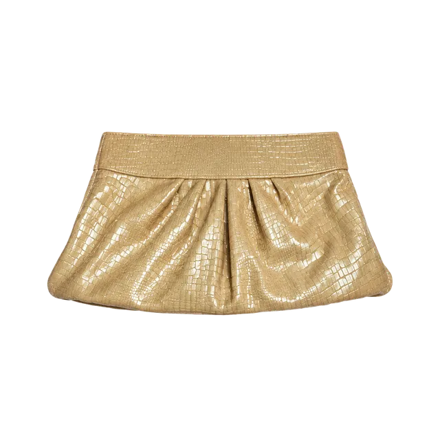 Lauren Merkin Metallic Gold Croc Embossed Leather Clutch Purse (Z-5)