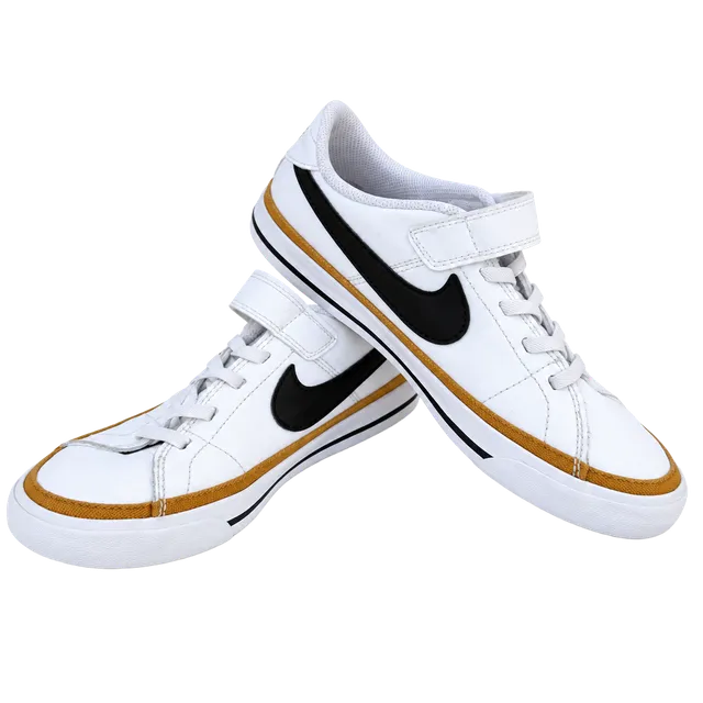 Nike Court Legacy Low Kids Sneakers 2.5Y White Black Gold hook & loop DA5381-100