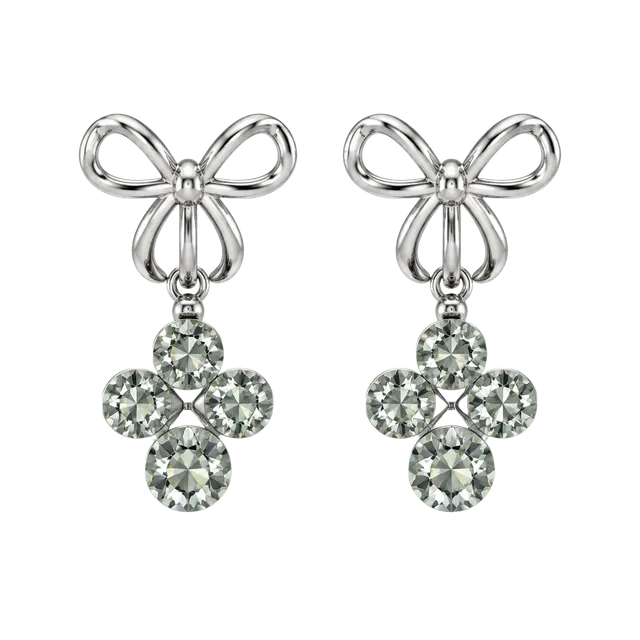 S925 South Korean Design Rhinestone Bow Flower Earrings