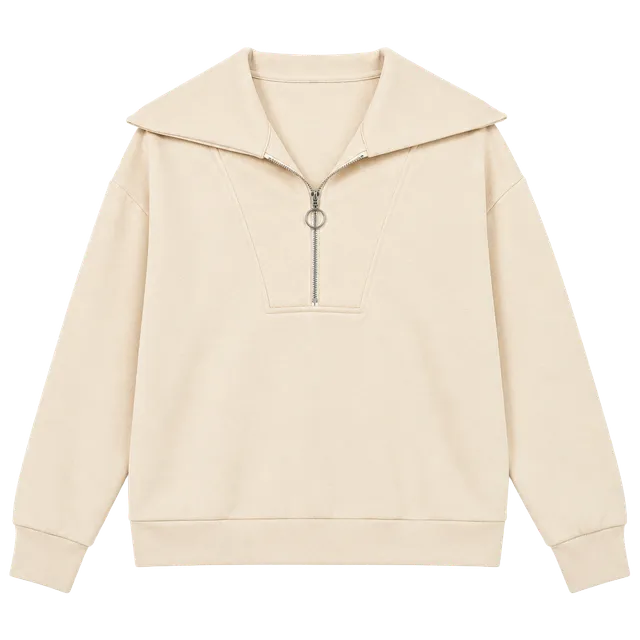 Anrabess Quarter Zip Sweatshirt Size L Ivory Oversized Lapel Collar Pullover