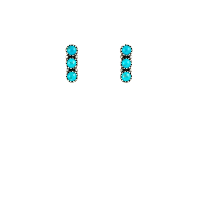 Sterling Silver Turquoise Three Stone Vertical Stud Earrings