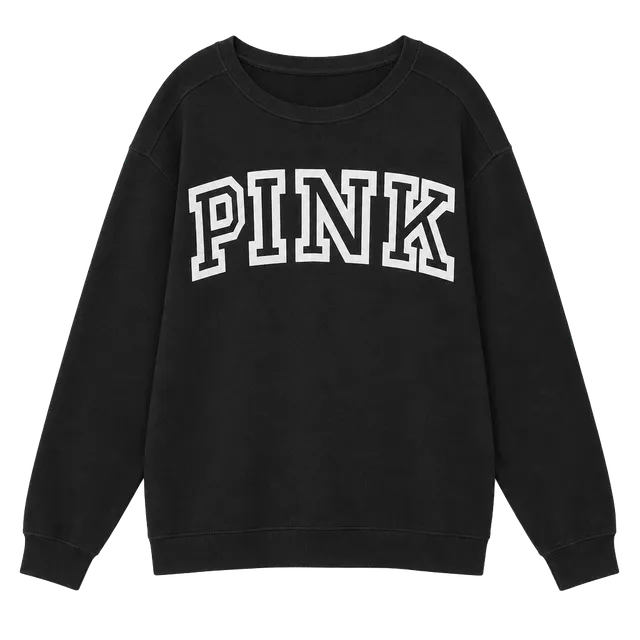 Victoria's Secret PINK Campus Crewneck Sweatshirt Size L Black White