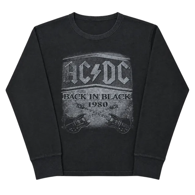Rockware AC/DC Back In Black Long Sleeve Waffle Shirt Size XXL