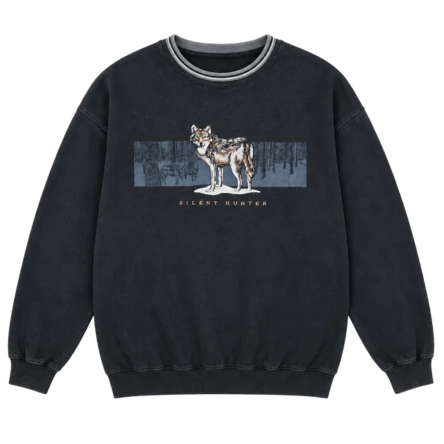 Vintage 90s Headwaters "Silent Hunter" Timber Wolf Graphic Crewneck Sweatshirt - Men's XL