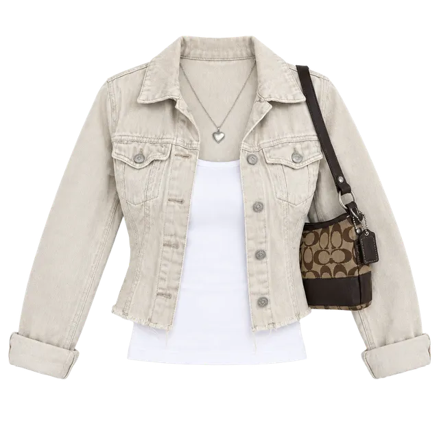 Refuge Denim Jacket Cream Cotton Cropped Raw Hem Y2K Retro Size Small