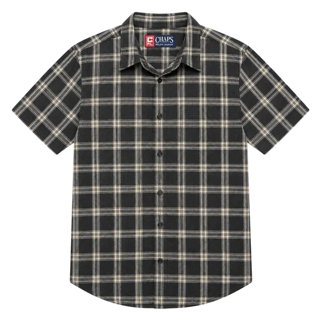 Chaps Ralph Lauren Plaid Button Down Shirt Size L Black White