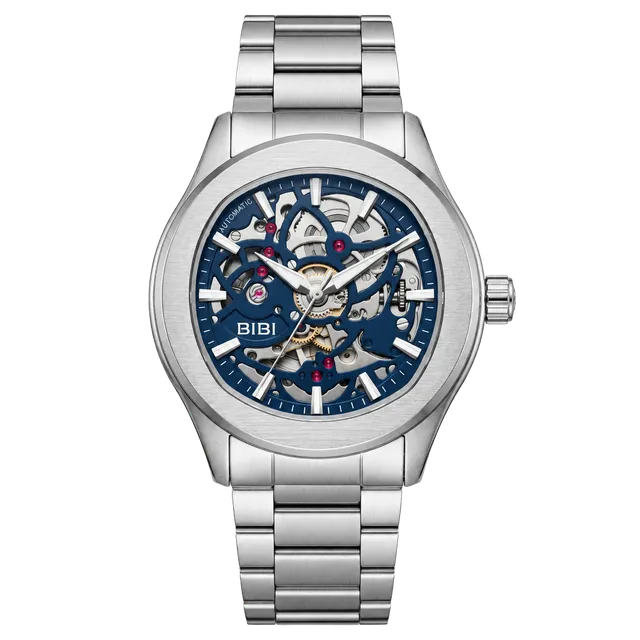 Bibi Automatic Skeleton Watch Silver Blue Dial