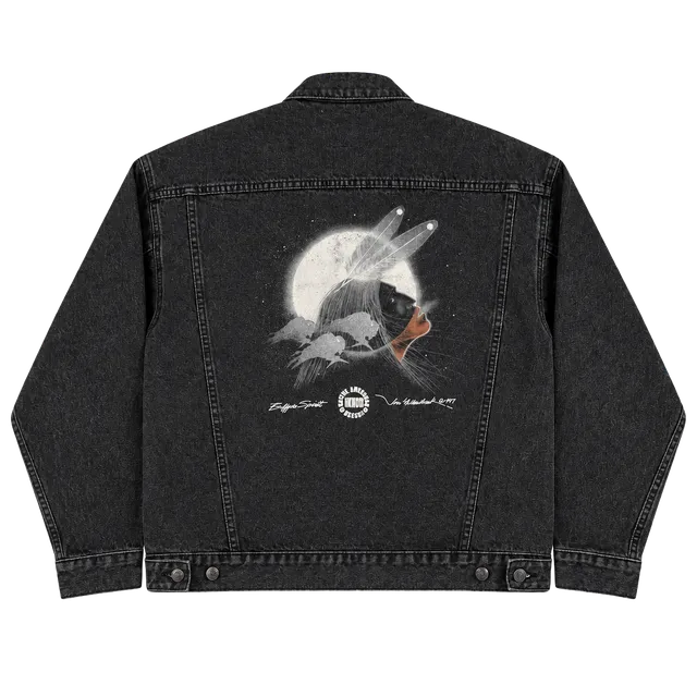 Vintage 1997 Butterfield Stage Jim Yellowhawk Buffalo Spirit Denim Jacket L
