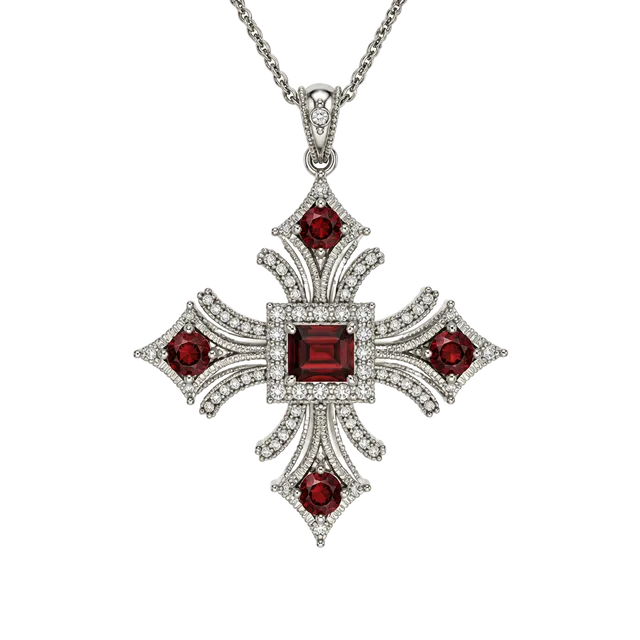 Judith Ripka Sterling Silver Garnet Cross Enhancer Necklace 3.50 Cttw
