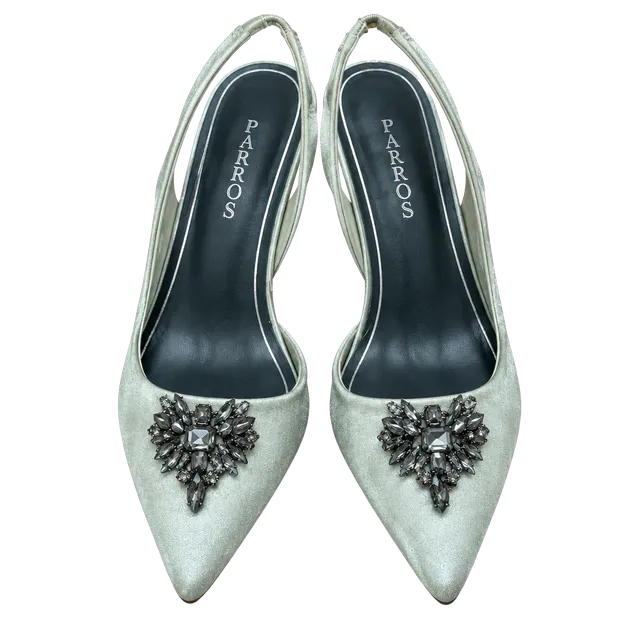 Caparros Renata Slingback Heels Size 9 M Fawn Satin Rhinestone Pumps