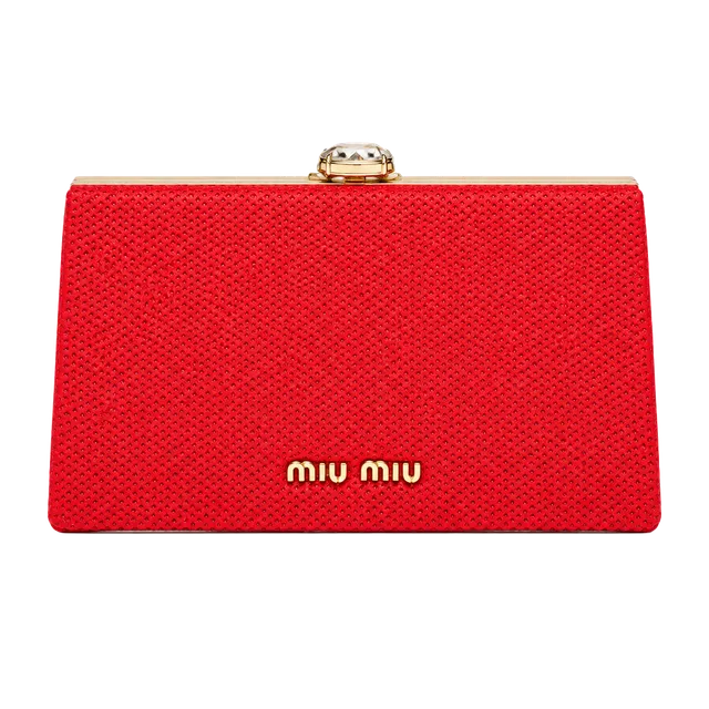 Miu Miu Red Sequin Crystal Clasp Crossbody Clutch