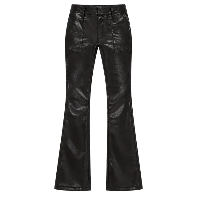 Barbara Faux-Leather High-Rise Boot-Cut Jeans