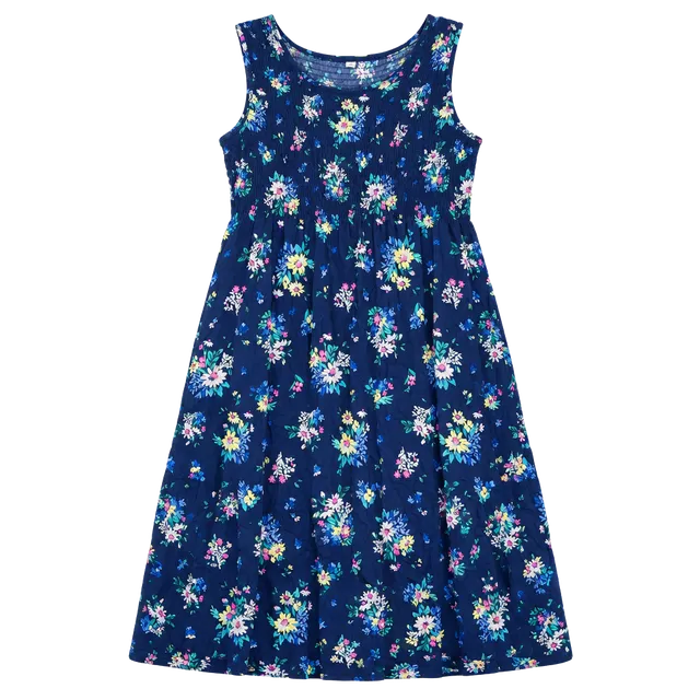 Croft & Barrow Floral Smocked Midi Dress Size XXL Blue Sleeveless