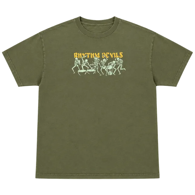 Alstyle Rhythm Devils T-Shirt Size XL Olive Green Skeleton Graphic