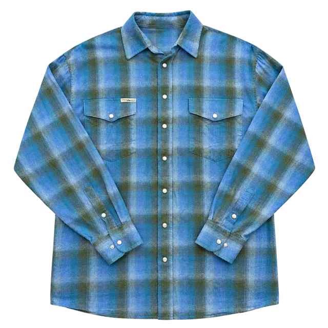 Powder River Outfitters Collection by Panhandle Blue Plaid Long Sleeve Western