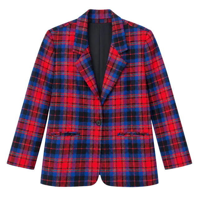 Block Island Petites Blazer Size 8 Plaid Wool Blend