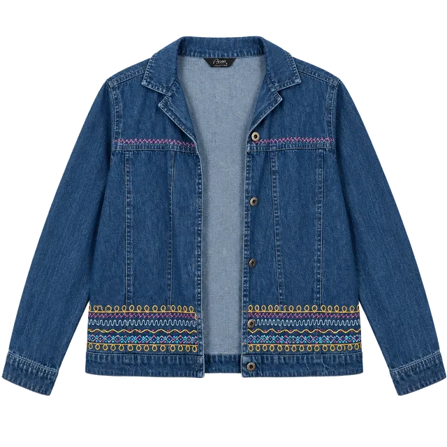 Agapo Denim Jacket Blue Embroidered Beaded Bohemian