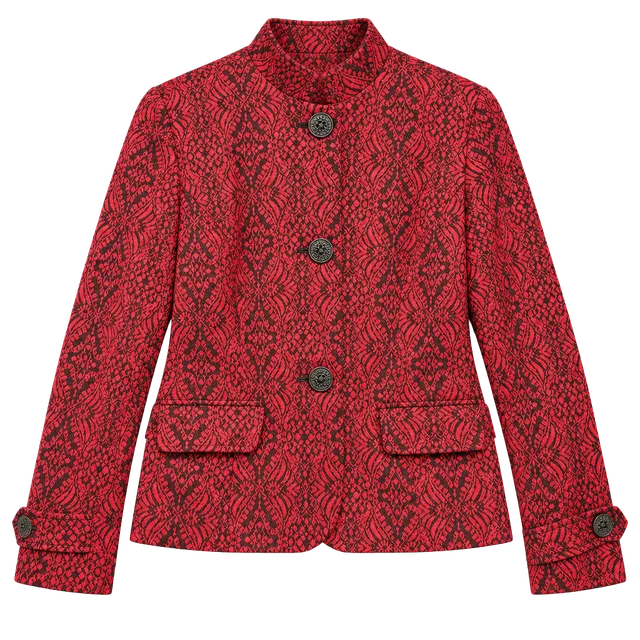 Coldwater Creek Jacquard Blazer Size 8 Red Black Wool Blend