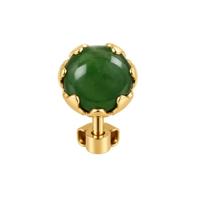 Vintage 1950s Gold Tone Green Jade Cabochon Screw Back Earrings