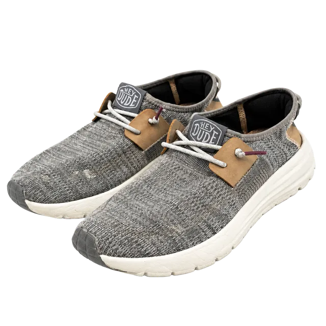Hey Dude Men's Sirocco Slip On Shoes Size 8 Gorpcore Normcore Heritage Minimalist Athleisure Gray Knit Tan Nubuck Bungee Lace Comfort UK 7