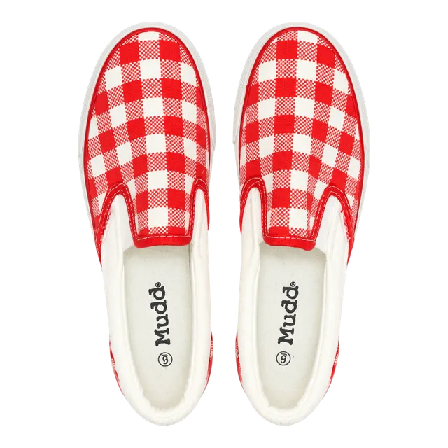Mudd Slip-On Shoes Size 9 Red White Gingham Check Canvas Sneakers
