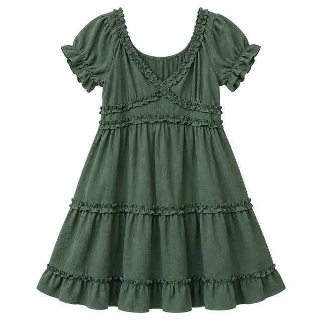 INSPIRED HEART Ruffle Trim Mini Dress Green Polyester