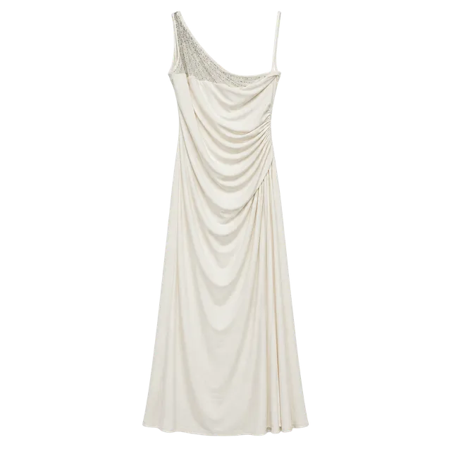 NWT Lauren Ralph Lauren One Shoulder White Evening Dress Size 10 Ruched