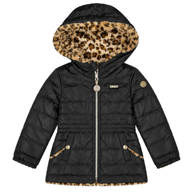 DKNY Reversible Puffer Jacket Black Leopard