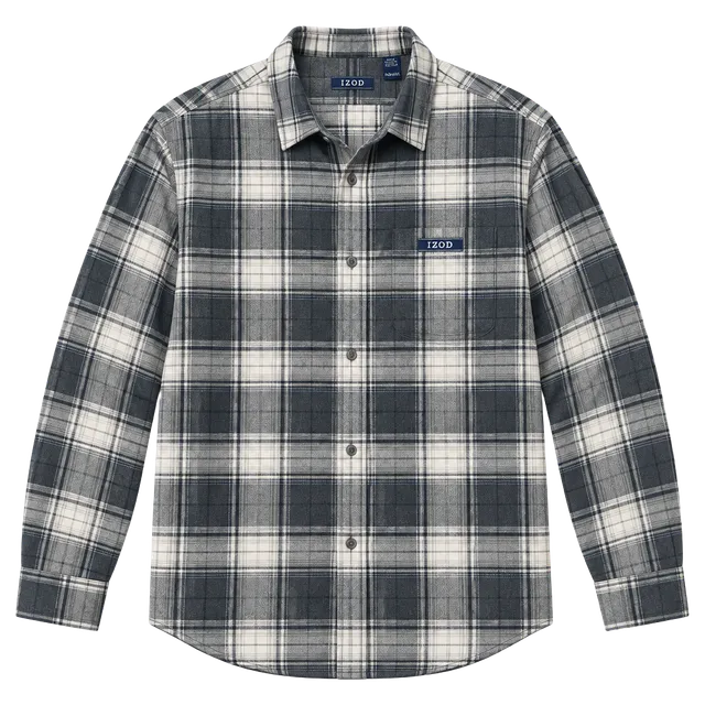 IZOD Men's Big & Tall Long Sleeve Plaid Flannel Button-Down Shirt Gray 4XB