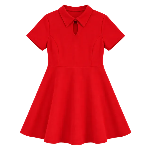 Allegra K Fit And Flare Turndown Collared Keyhole Dress Red XS