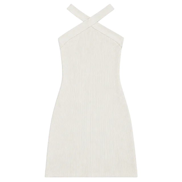 Aritzia Babaton Sculpt Knit Ivory Halter Mini Dress L Bridal Bachelorette