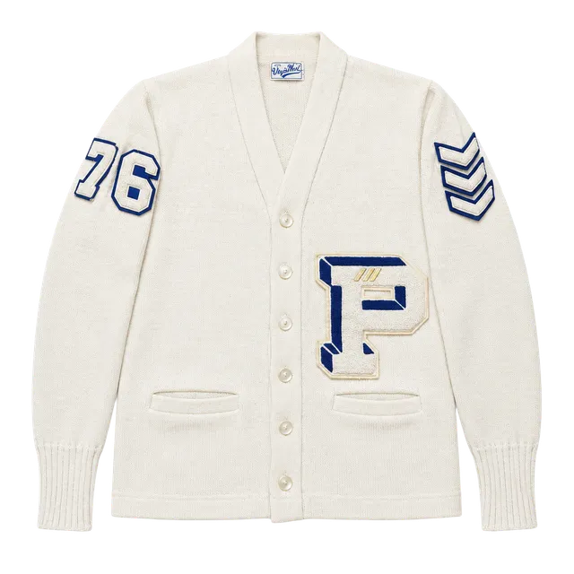 Vintage Virgin Wool Letterman Cardigan Sweater White Blue Size 76
