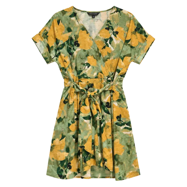 Simply Vera Wang Floral Wrap Dress PXL Green Yellow