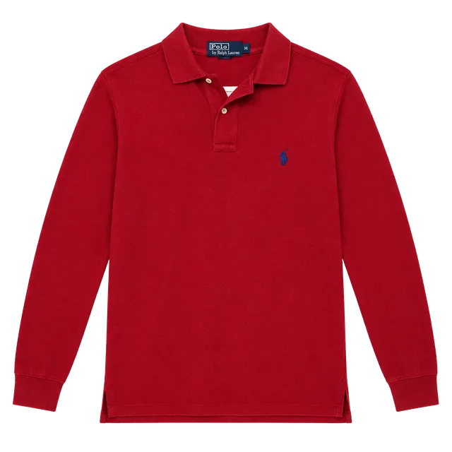 Polo Ralph Lauren Men’s Red Long Sleeve Cotton Knit Polo Shirt M Logo