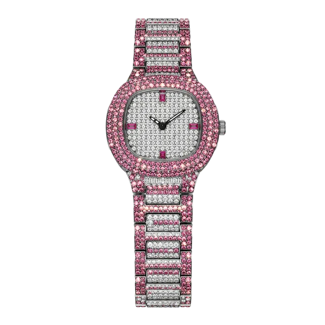 Pink & Silver Iced Out Rhinestone Fashion Watch 