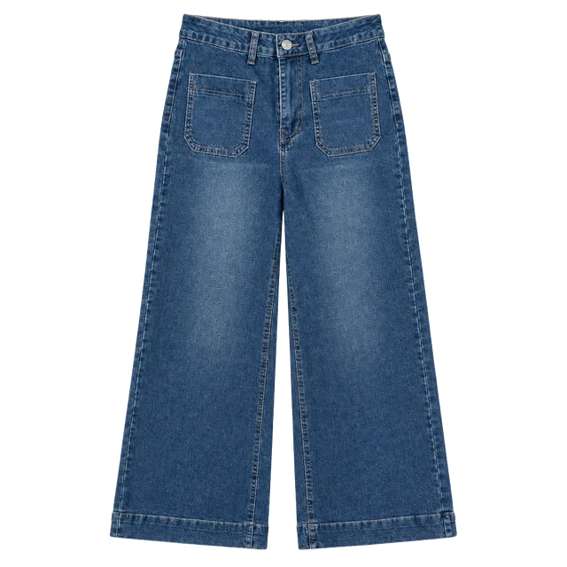 Jeans Wide Leg Size S Blue Patch Pockets High Rise