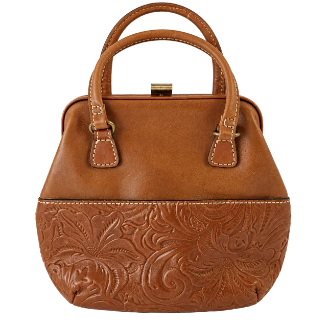 Patricia Nash Gracchi Tooled Leather Frame Satchel Bag Florence Tan Pre-owned 