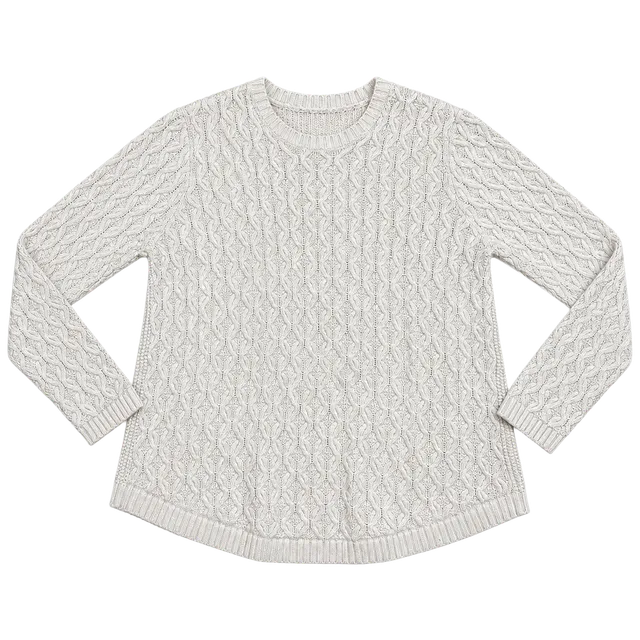 Jeanne Pierre Cable Knit Sweater Size L Ivory Crewneck Long Sleeve