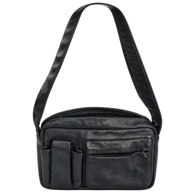 Perlina Navy Leather Crossbody Shoulder Bag Front Pocket