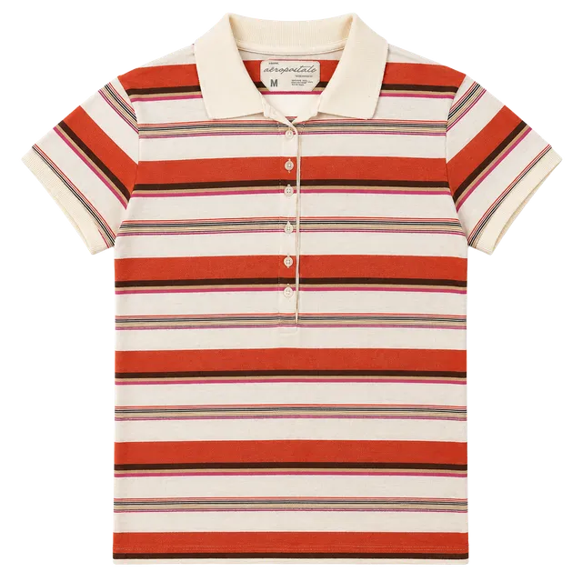 Aeropostale Striped Polo Shirt Size M Red White Short Sleeve Y2K