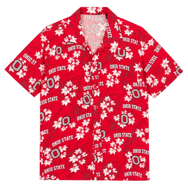 College Issue Ohio State Buckeyes Hawaiian Shirt Size 3XL Red Floral