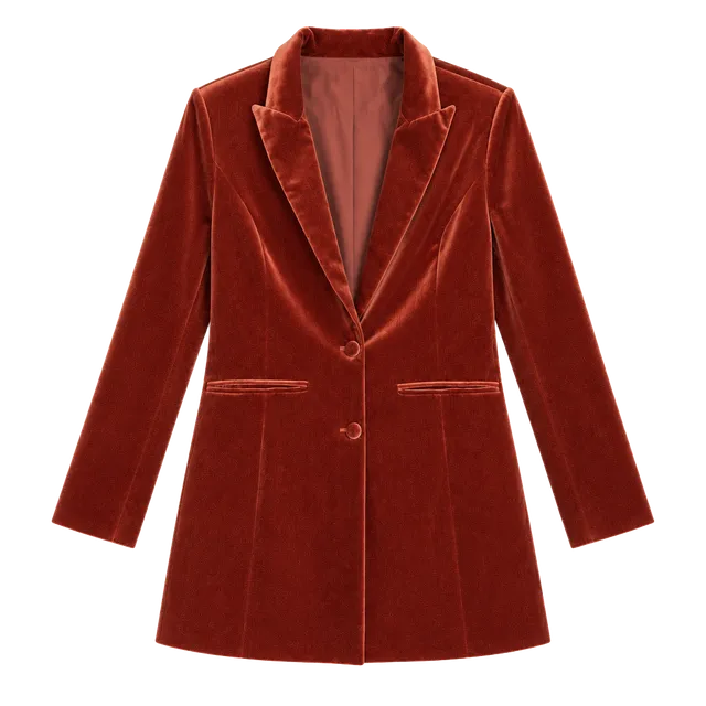 Bibi Velvet Blazer Size L Rust Brown Long Sleeve Suit Jacket