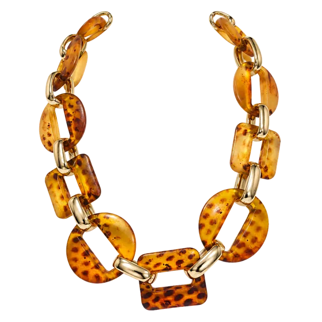 JM Collection Tortoise Shell Brown Gold Statement Necklace