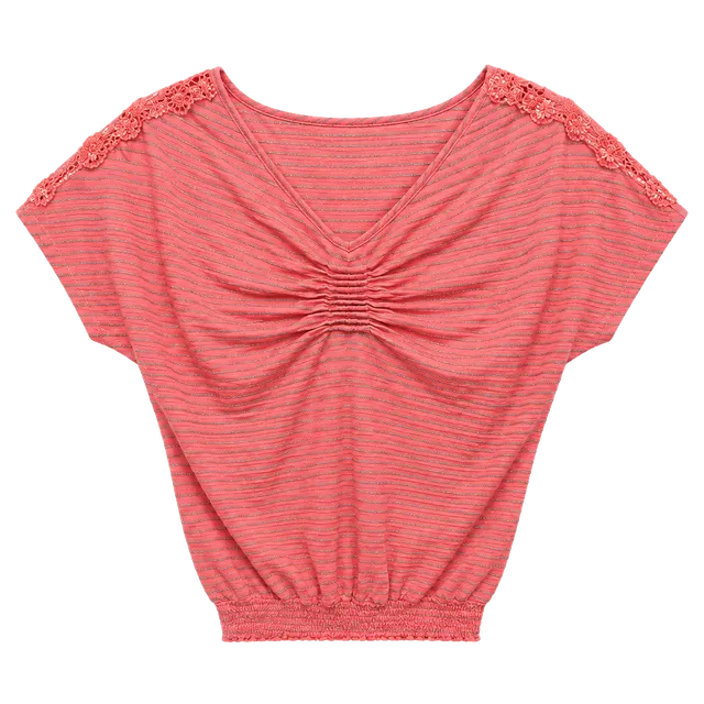 Weavers Striped Lace Shoulder Blouse Size M Coral Brown
