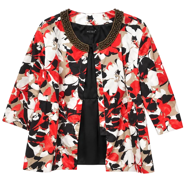 Lane Bryant Vibrant Floral Blazer with Beaded Neckline