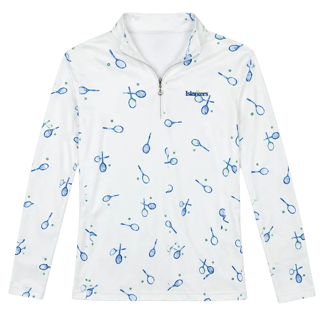 SanSoleil SolCool 1/4-Zip Mock Match Play Size M Tennis Print Shirt