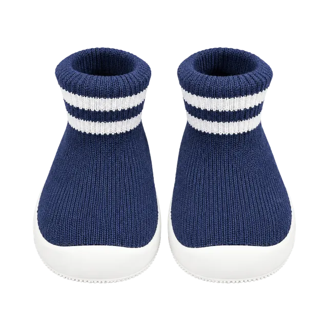 Enotoy Baby Knit Booties Size 5 Navy Blue White Striped