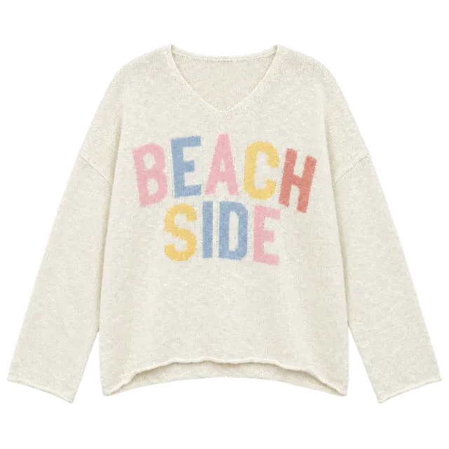 Gilli V Neck Beach Side Sweater Size M White Knit Pullover