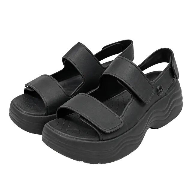 Crocs Women's Skyline Sandals Size 11 Y2K Gorpcore Minimalist Streetwear Indie Black Platform Chunky Sole Square Toe Slingback Hook and Loop Adjustable Straps 208183 Comfort